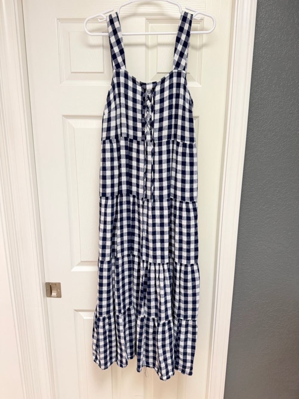 Who What Wear Navy and White Gingham Maxi Dress
